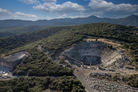 Drone images of the Ancient City of Kibyra, also known as the City of Gladiators, Burdur - Turkeyの写真素材
