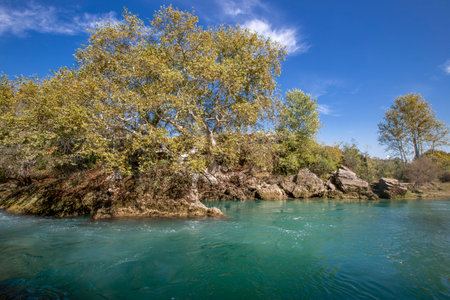 Manavgat Waterfall in Turkey. It is a very popular tourist attraction.の写真素材