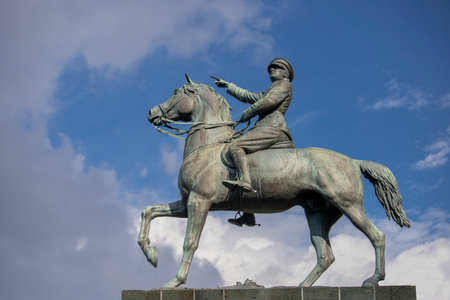 Turkey - Izmir 04 January 2024 Statue of Mustafa Kemal AtatÃ¼rk, the founder of the Republic of Turkey, on a horse in the Republic Square.のeditorial素材