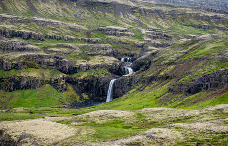 Folaldafos waterfall in the Oxi Mountains, Icelandの写真素材