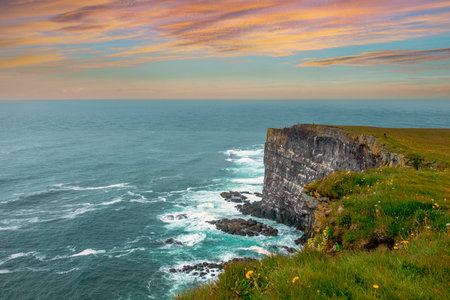 Majestic Latrabjarg cliffs in West Fjords, Iceland. Iceland attracts tourists to visit.の写真素材