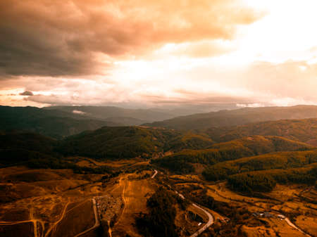Late sunset drone landscape photograph.の写真素材
