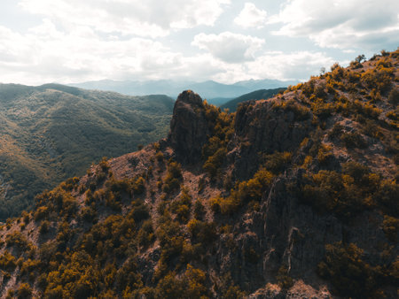 Mountain landscape with forest and sky, natural background, Bulgaria.の写真素材