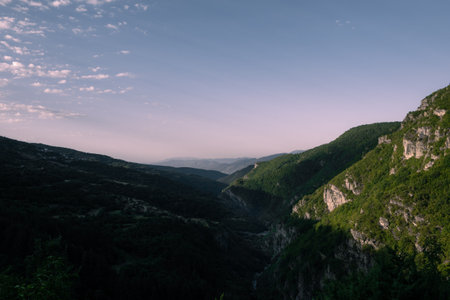 Epic morning drone panorama landscape.の写真素材