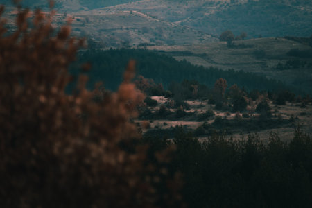 Beautiful landscape view of a hills with out of focus foreground.の写真素材