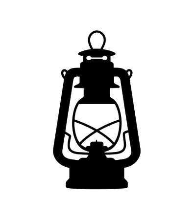 Silhouette kerosene lamp icon vector illustration on white background. Black oil and gas lantern icon.のイラスト素材