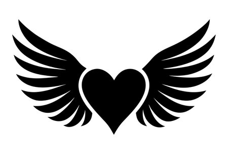 Heart with wings. Black and white vector illustration isolated on white background.のイラスト素材
