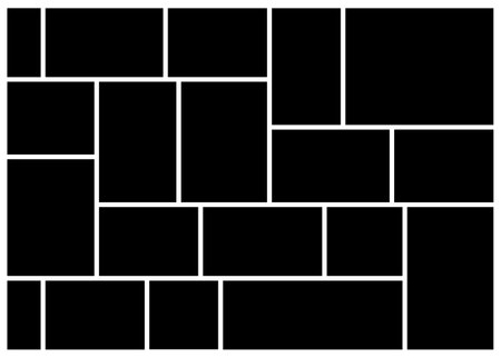 Set of black photo frames isolated on white background. Vector illustration. Stylish photo composition portfolio collection. Background and wall mood board, square texture pattern.のイラスト素材