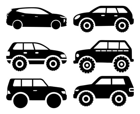 Set of silhouettes of cars on a white background. Vector illustrationのイラスト素材
