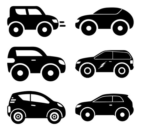 Set of different car silhouettes on white background. Vector illustration.のイラスト素材