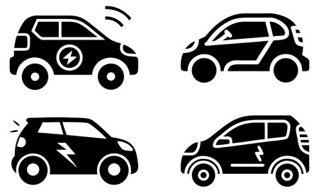 Set of black electric car icons on a white background. Vector illustrationのイラスト素材