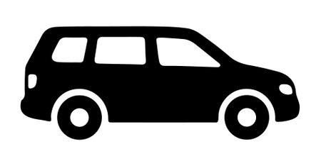 A clean and simple black silhouette of a modern SUV car shown from the side, ideal for automotive logos, branding, icons, and transport design projects.のイラスト素材