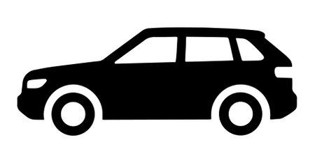 A clean and simple black silhouette of a modern SUV car shown from the side, ideal for automotive logos, branding, icons, and transport design projects.のイラスト素材