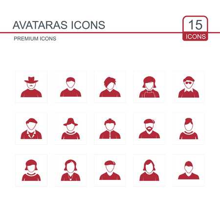 Avataras icons set red - For web design and application interface, also useful for infographics....