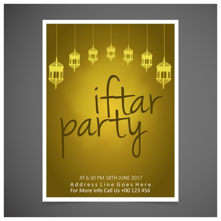 Elegant iftar party Invitation Card design decorated on yellow card , on dark grey background. - For web design and application interface, also useful for infographics. Vector illustration.のイラスト素材