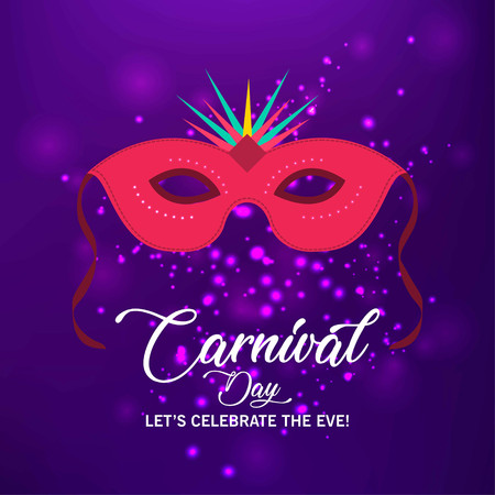 Happy Brazilian Carnival Day. red carnival mask with whtie typography on purple background. For web design and application interface, also useful for infographics. Vector illustration.のイラスト素材