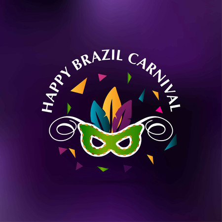 Happy Brazilian Carnival Day. Beautiful and creative carnival typogrpahy with mask on dark purple background. For web design and application interface, also useful for infographics. Vector illustration.のイラスト素材