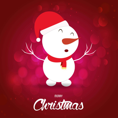 Christmas card with snowman red background. For web design and application interface, also useful for infographics. Vector illustration.のイラスト素材