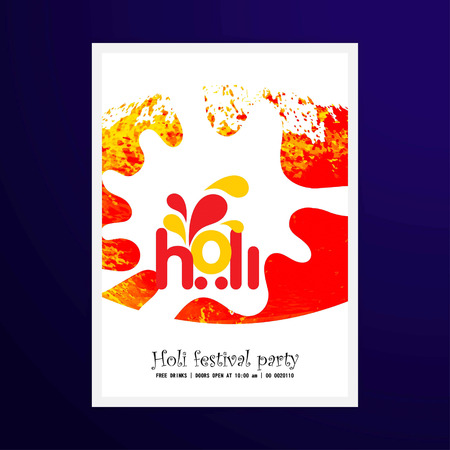 happy holi festival. white holi brochure having colorful watercolors, creative typography and sample text. For web design and application interface, also useful for infographics. Vector illustration.のイラスト素材