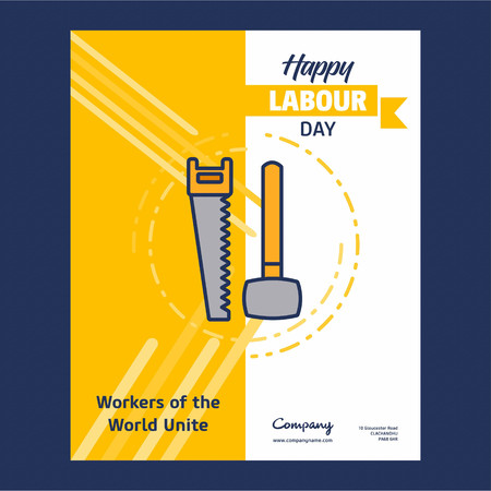 Happy Labour day design with yellow and blue theme vector with labours tool logo vector. For web design and application interface, also useful for infographics. Vector illustration.のイラスト素材
