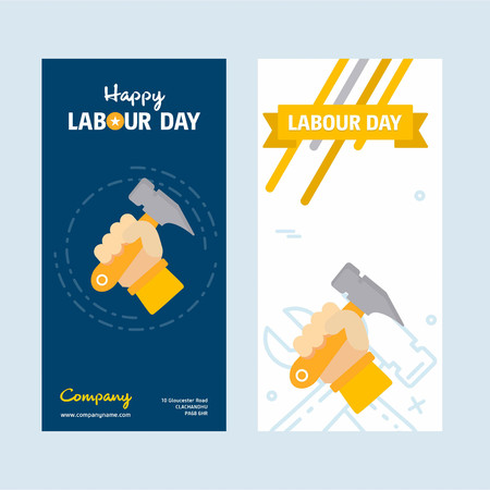 Happy Labour day design with yellow and blue theme vector with constructions tool logo vector. For web design and application interface, also useful for infographics. Vector illustration.のイラスト素材