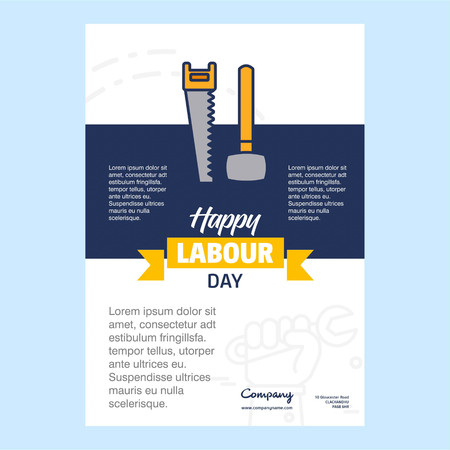 Happy Labour day design with yellow and blue theme vector with labours tool logo vector. For web design and application interface, also useful for infographics. Vector illustration.のイラスト素材