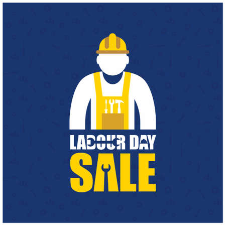 Happy Labor Day Beautiful Typography with Worker on a Blue Background. For web design and application interface, also useful for infographics. Vector illustration.のイラスト素材