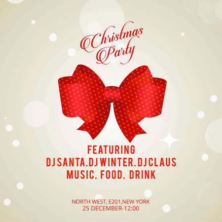 Christmas invitation card with bow. For web design and application interface, also useful for infographics. Vector illustration.のイラスト素材