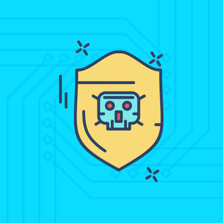 Cyber crime color icon with blue background. For web design and application interface, also useful for infographics. Vector illustration.のイラスト素材