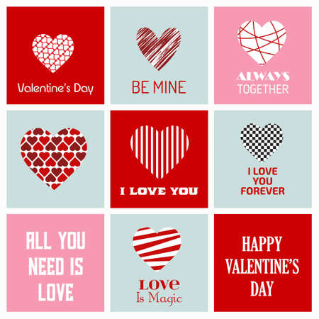Valentine's day greetings typographic set. For web design and application interface, also useful for infographics. Vector illustration.のイラスト素材