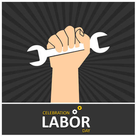 worker hand with wrench symbol. For web design and application interface, also useful for infographics. Vector illustration.のイラスト素材