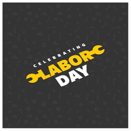 Happy Labor Day with Creative Wrench Typography on Black Patterened Background. For web design and application interface, also useful for infographics. Vector illustration.のイラスト素材