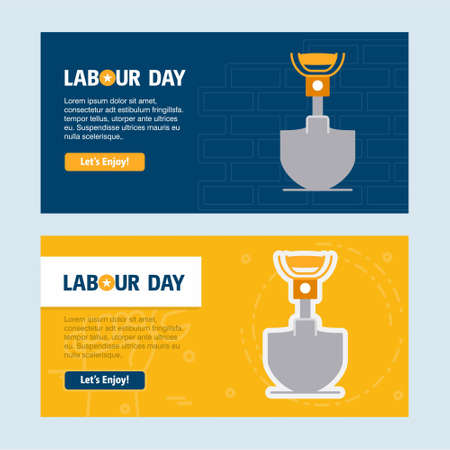 Happy Labour day design with yellow and blue theme vector with labours tool logo vector. For web design and application interface, also useful for infographics. Vector illustration.のイラスト素材