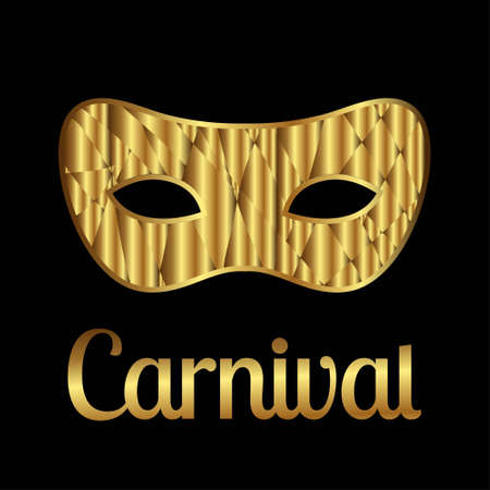 Happy Brazilian Carnival Day. golden carnival mask and typography on black background. For web design and application interface, also useful for infographics. Vector illustration.のイラスト素材