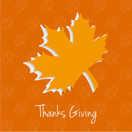Happy Thanksgiving Day creative typography with spring leaves on orange background. For web design and application interface, also useful for infographics. Vector illustration.のイラスト素材