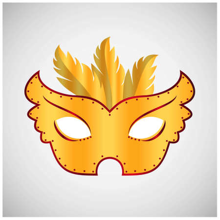 Happy Brazilian Carnival Day. golden carnival mask and feathers with red stroke and design elements on white background. For web design and application interface, also useful for infographics. Vector illustration.のイラスト素材