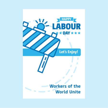 Happy Labour day design with white and blue theme vector with road board logo vector. For web design and application interface, also useful for infographics. Vector illustration.のイラスト素材
