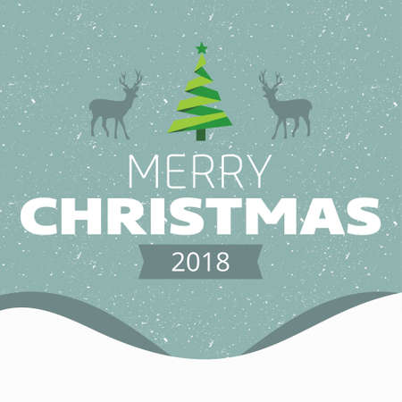 Christmas card with snow background and reindeer. For web design and application interface, also useful for infographics. Vector illustration.のイラスト素材