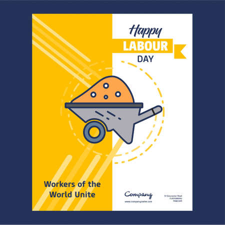 Happy Labour day design with yellow and blue theme vector with constructions tool logo vector. For web design and application interface, also useful for infographics. Vector illustration.のイラスト素材