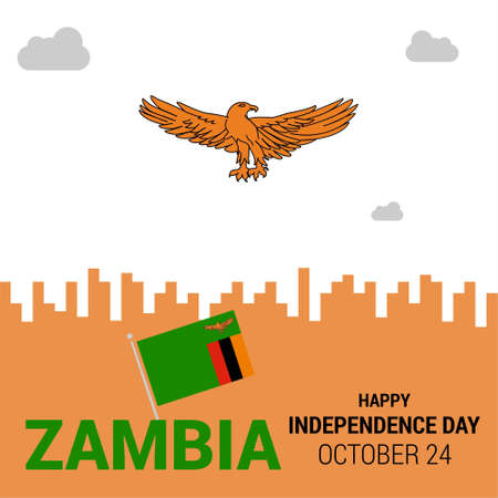 Banner or poster of Zambia independence day celebration. Waving flag. Vector illustration.. For web design and application interface, also useful for infographics. Vector illustration.のイラスト素材