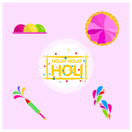 happy holi festival. holi colored icons with creative typography. For web design and application interface, also useful for infographics. Vector illustration.のイラスト素材