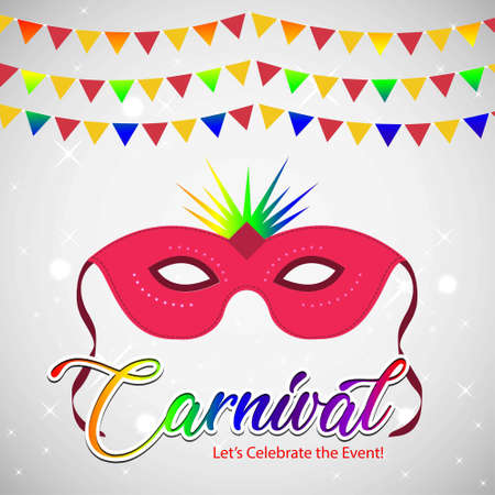 Happy Brazilian Carnival Day. red carnival mask with creative typography and flags. For web design and application interface, also useful for infographics. Vector illustration.のイラスト素材