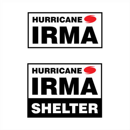 Hurricane Irma Shelter Box Sticker or Stamp. Hurricane indication. Graphic banner of hurricane warning. For web design and application interface, also useful for infographics. Vector illustration.のイラスト素材
