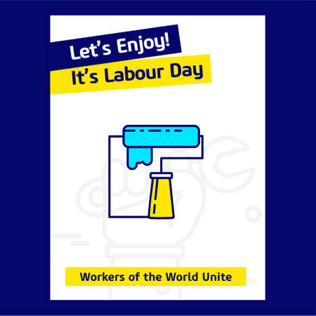 Happy Labour day design with blue and yellow theme vector with paint roller logo. For web design and application interface, also useful for infographics. Vector illustration.のイラスト素材