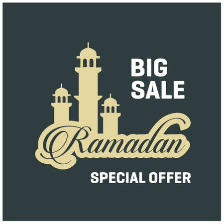 Big Sale Ramadan Kareem Special Offer Green background. For web design and application interface, also useful for infographics. Vector illustration.のイラスト素材