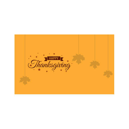 Thanksgiving Day Poster. Greeting Card. Yellow color Card with Brown leaves and typography on white background. For web design and application interface, also useful for infographics. Vector illustration.のイラスト素材