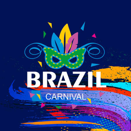 Happy Brazilian Carnival Day. creative typography of carnival with abstract shapes on blue background. For web design and application interface, also useful for infographics. Vector illustration.のイラスト素材