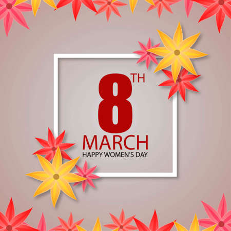 Women's day card with grey background and flowers frame. For web design and application interface, also useful for infographics. Vector illustration.のイラスト素材