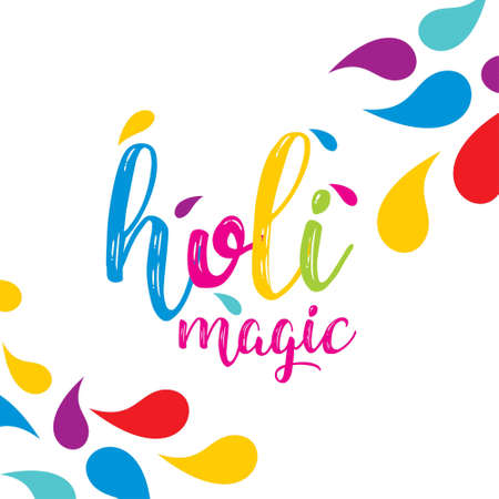 happy holi festival. holi color drops with creative typography on white background. For web design and application interface, also useful for infographics. Vector illustration.のイラスト素材