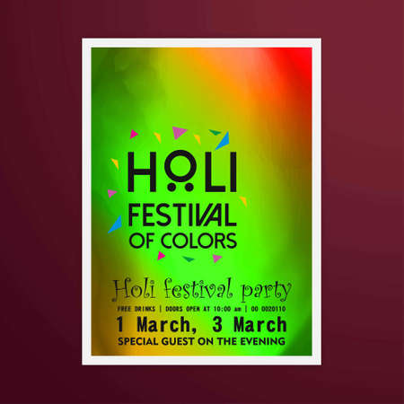 happy holi festival. white holi brochure having colorful watercolors, creative typography and sample text. For web design and application interface, also useful for infographics. Vector illustration.のイラスト素材